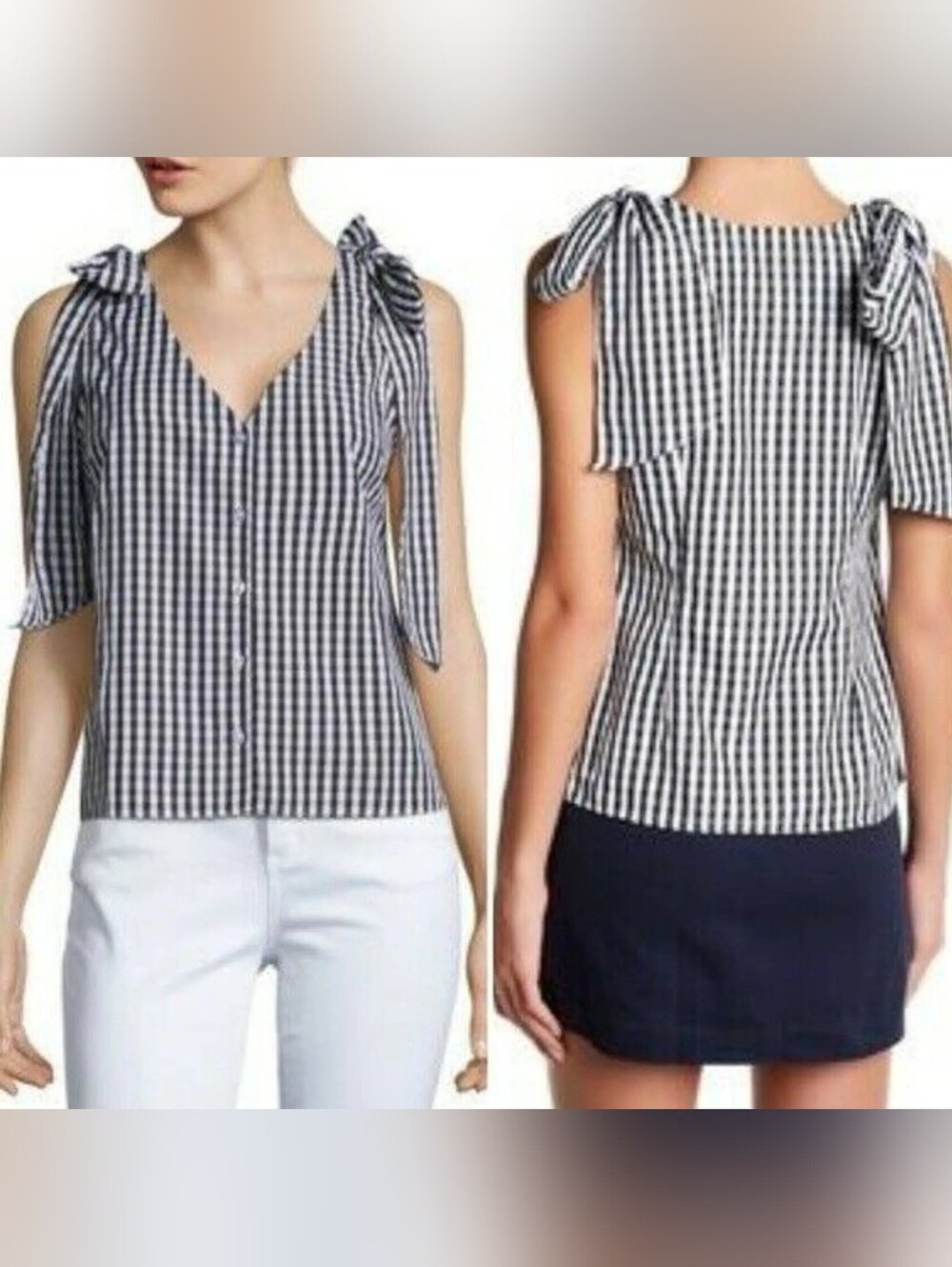 NWT! J.O.A. Anthro Summer Gingham Top Women's Tie Shoulder Resort Blouse Small